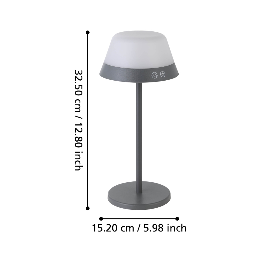 Eglo - LED RGBW Zatemnitvena zunanja svetilka na dotik 2v1 LED/1,5W/5V 2600 mAh IP54 siva