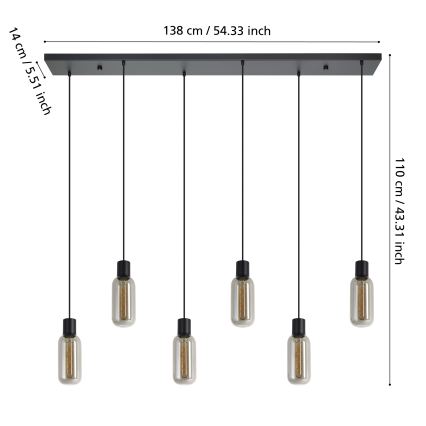 Eglo - Viseči lestenec na kablu 6xE27/4W/230V črna/zadimljena
