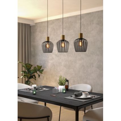 Eglo - Lestenec na vrvici 3xE27/40W/230V črna/zlata
