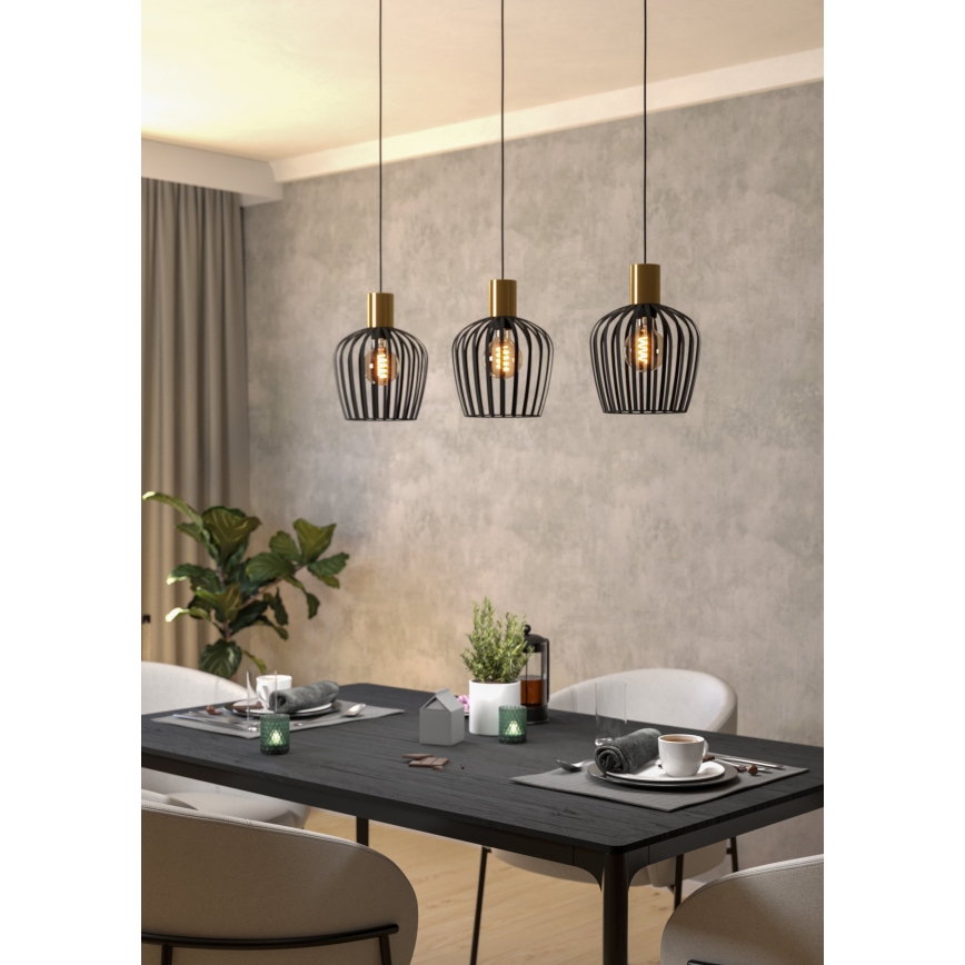 Eglo - Lestenec na vrvici 3xE27/40W/230V črna/zlata
