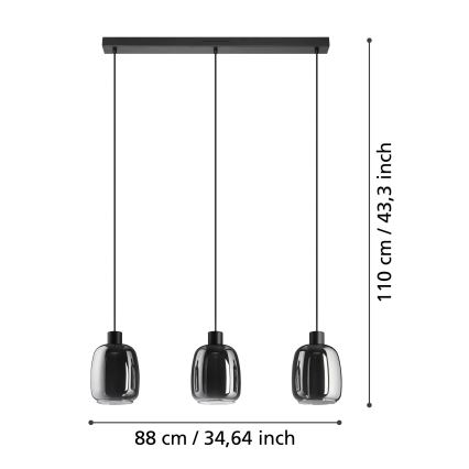 Eglo - LED RGBW Zatemnitveni lestenec na vrvici 3xLED/3,7W/230V 2700-6500K siva