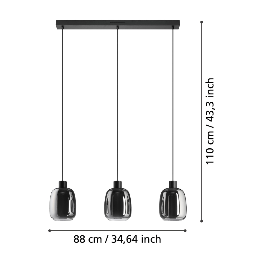 Eglo - LED RGBW Zatemnitveni lestenec na vrvici 3xLED/3,7W/230V 2700-6500K siva