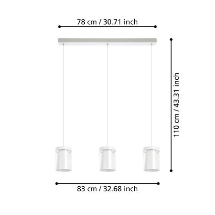 Eglo - LED RGBW Zatemnitveni lestenec na vrvici 3xLED/3,7W/230V 2700-6500K bela ZigBee