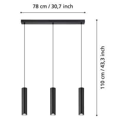 Eglo - LED RGBW Zatemnitveni lestenec na vrvici 3xLED/3,7W/230V 2700-6500K črna