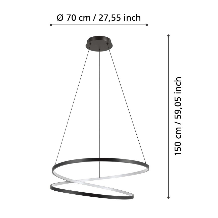 Eglo - LED Lestenec na vrvici LED/42W/230V 3000K črna