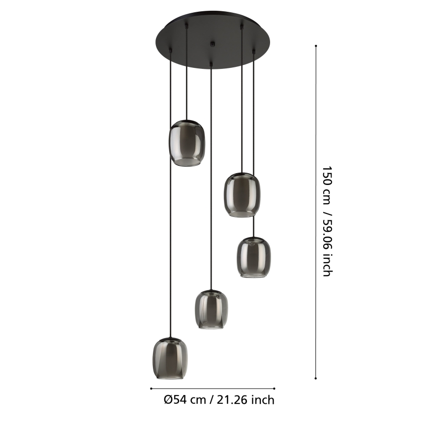 Eglo - Lestenec na vrvici 5xE27/28W/230V siva