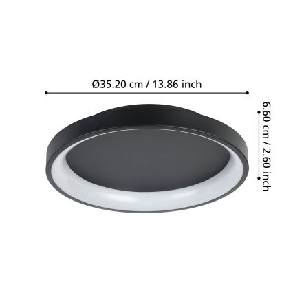 Eglo - LED Zatemnitvena stropna svetilka LED/12W/230V 2700-6500K črna + Daljinski upravljalnik