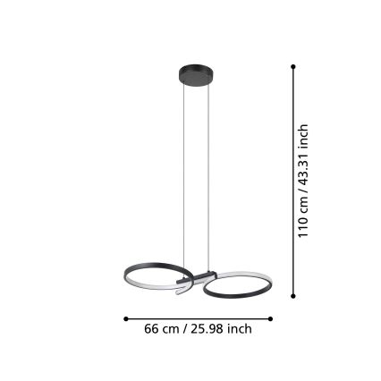 Eglo - LED Lestenec na vrvici LED/21W/230V 3000K črna