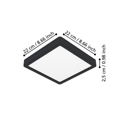 Eglo - LED stropna svetilka LED/10,5W/230V 2700/4000/6500K 22x22cm črna
