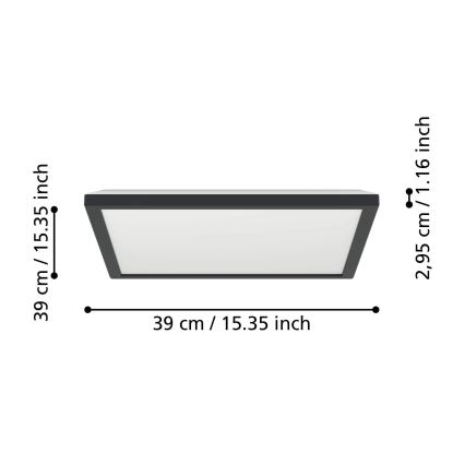 Eglo - LED Kopalniška zatemnitvena stropna svetilka LED/17,6W/230V 2700-6500K 39x39 cm IP44 črna + Daljinski upravljalnik