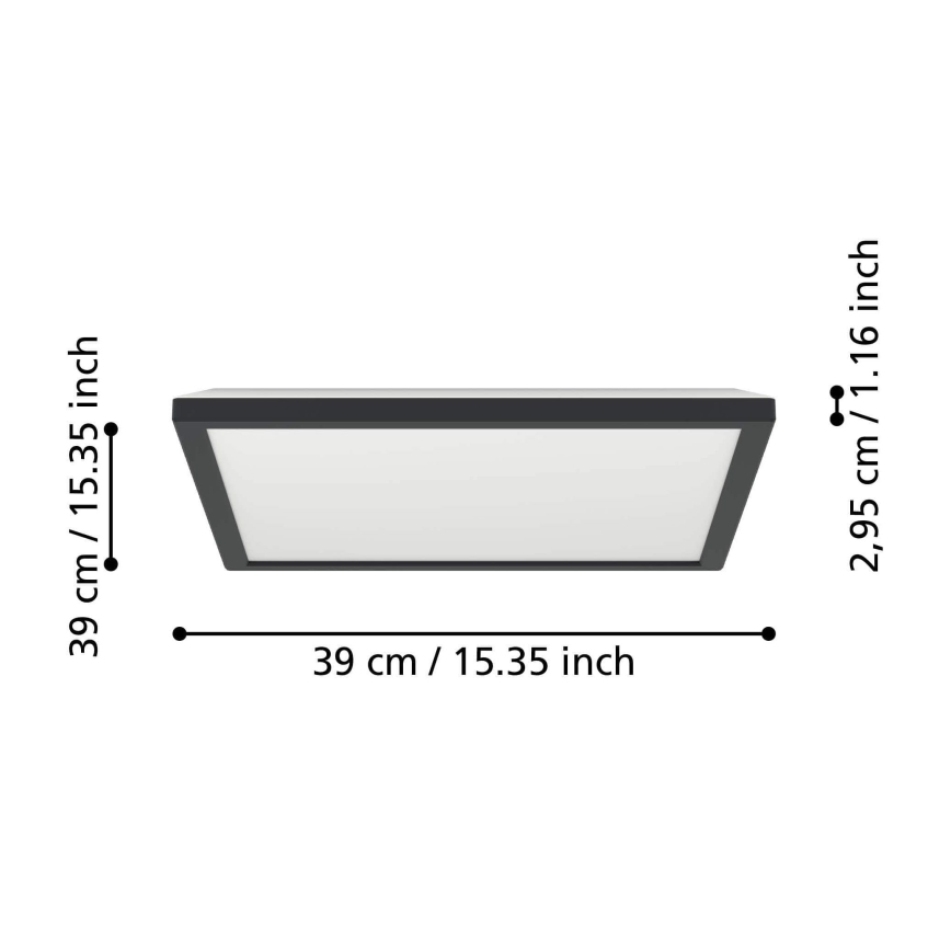 Eglo - LED Kopalniška zatemnitvena stropna svetilka LED/17,6W/230V 2700-6500K 39x39 cm IP44 črna + Daljinski upravljalnik