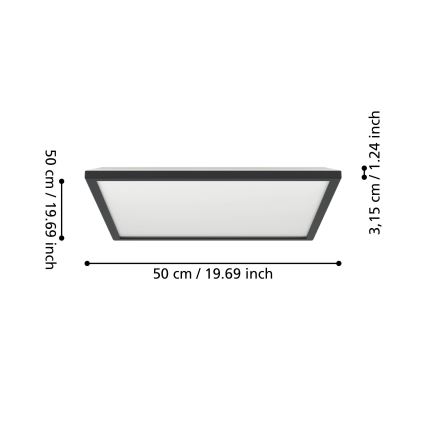 Eglo 901457 - LED Kopalniška zatemnitvena stropna svetilka LED/17W/230V 2700-6500K 50x50 cm IP44 črna + Daljinski upravljalnik