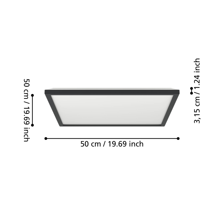 Eglo 901457 - LED Kopalniška zatemnitvena stropna svetilka LED/17W/230V 2700-6500K 50x50 cm IP44 črna + Daljinski upravljalnik