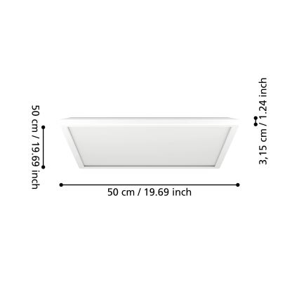 Eglo - LED Kopalniška zatemnitvena stropna svetilka LED/17W/230V 2700-6500K 50x50 cm IP44 bela + Daljinski upravljalnik