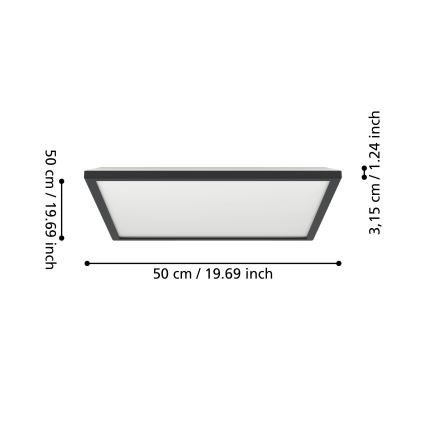 Eglo - LED RGBW Zatemnitvena kopalniška stropna svetilka LED/17W/230V 2700-6500K 50x50cm IP44 črna ZigBee