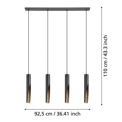 Eglo - LED Lestenec na vrvici 4xGU10/4,5W/230V 3000K črna/rjava