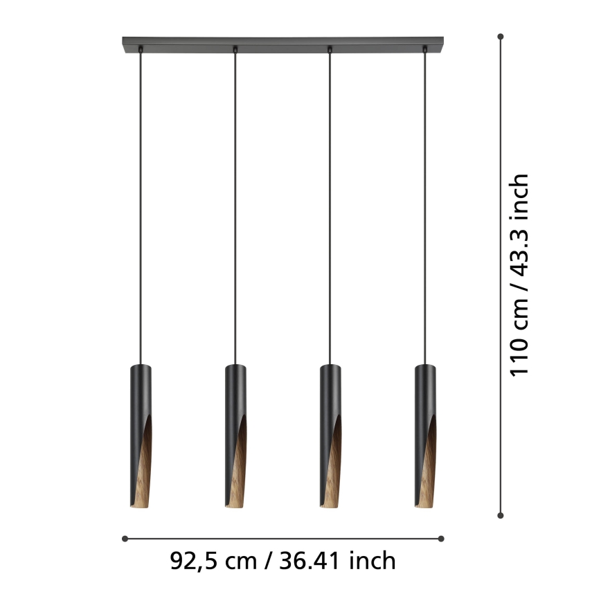 Eglo - LED Lestenec na vrvici 4xGU10/4,5W/230V 3000K črna/rjava
