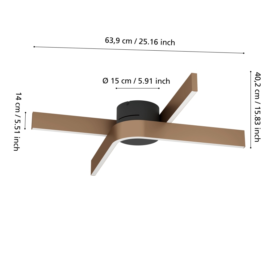 Eglo - LED RGBW Zatemnljivo stropno svetilo 2xLED/18W/230V 2700-6500K bakrena/črna