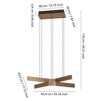 Eglo - LED RGBW zatemnjevalna viseča svetilka na kablu 2xLED/18W/230V medena/črna