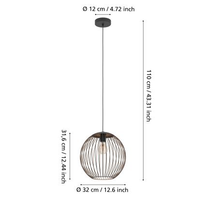 Eglo - Lestenec na vrvici 1xE27/60W/230V črna