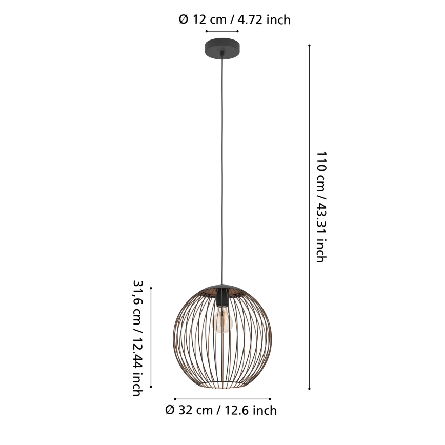 Eglo - Lestenec na vrvici 1xE27/60W/230V črna