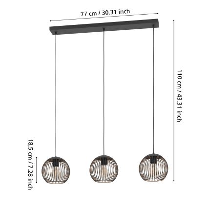 Eglo - Lestenec na jeklenem lanku 3xE27/60W/230V črna