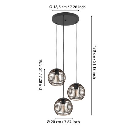Eglo - Lestenec na kablu 3xE27/60W/230V črna
