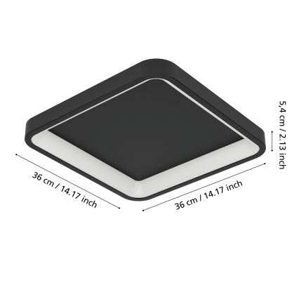 Eglo - LED RGBW Zatemnljivo stropno svetilo LED/20W/230V 2700-6500K 35x35 cm črna