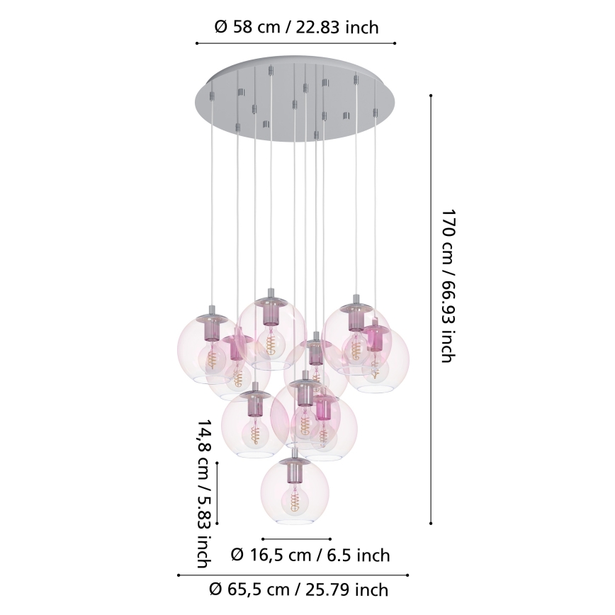 Eglo - Viseči lestenec na žici 10xE27/60W/230V sijajni krom/prozorno steklo