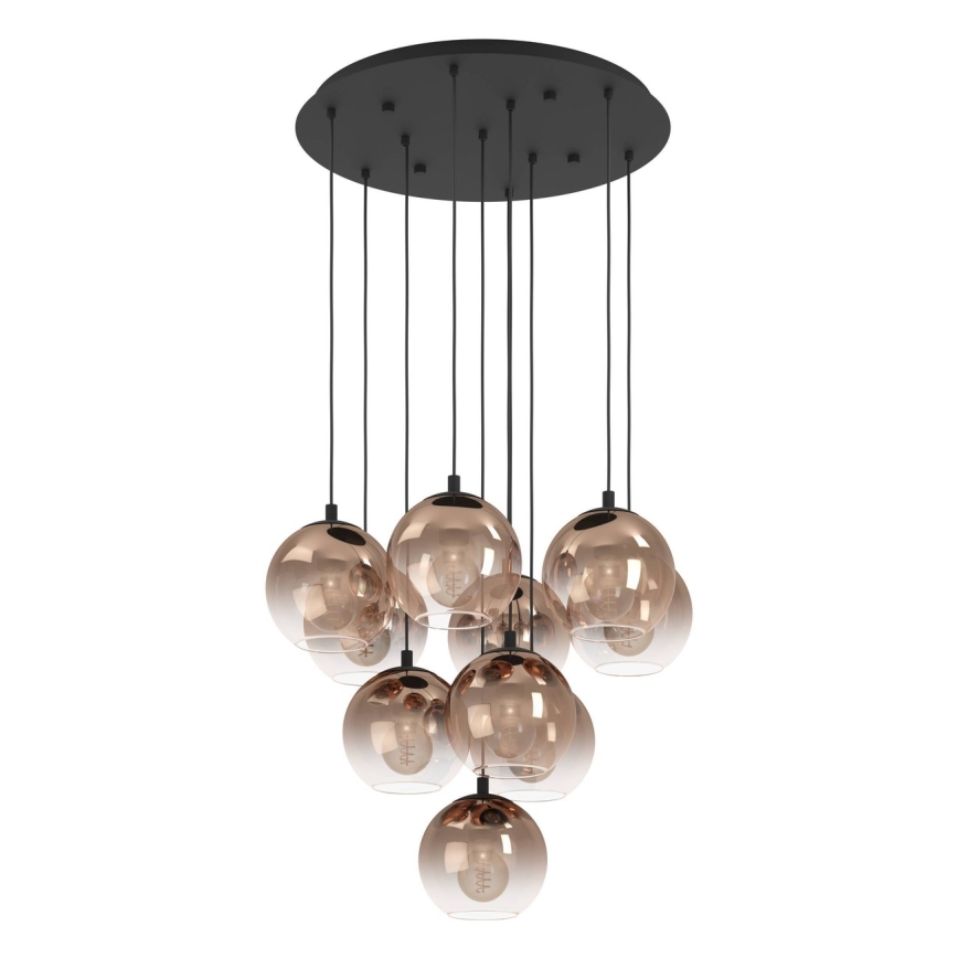 Eglo - Lestenec na jekleni vrvici 10xE27/60W/230V črna/bež/dimno