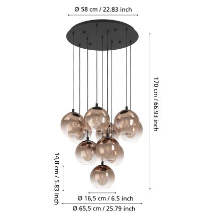 Eglo - Lestenec na jekleni vrvici 10xE27/60W/230V črna/bež/dimno