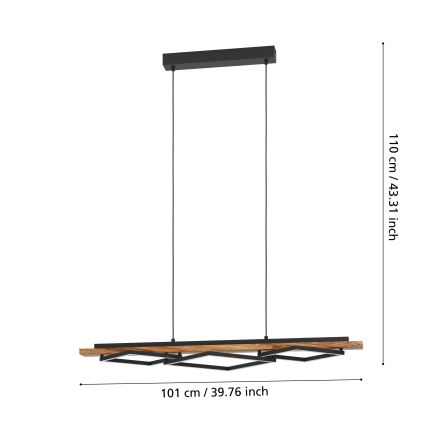 Eglo - Zatemljiv LED viseči lestenec na kablu 2xLED/13W/230V + LED/16W črna/rjava