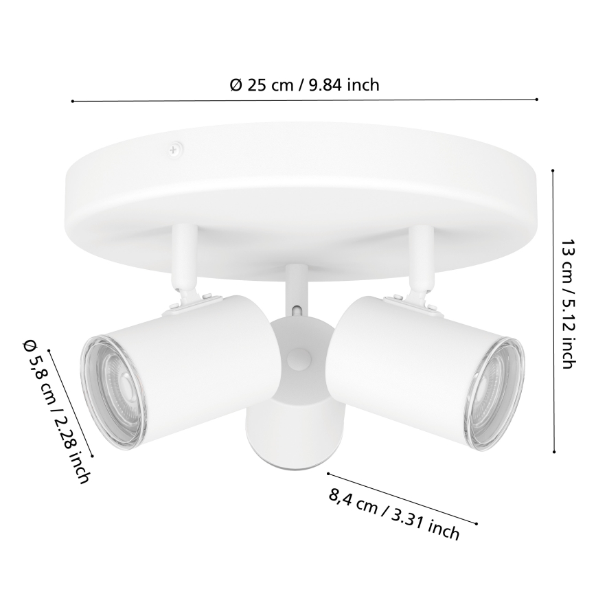 Eglo - kopalniško usmerjeno svetilo 3xGU10/5W/230V, premer 25 cm, IP44, belo
