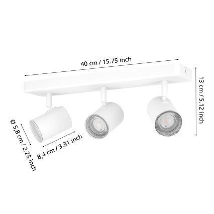 Eglo - Kopalniška točkovna svetilka 3xGU10/5W/230V IP44 bela