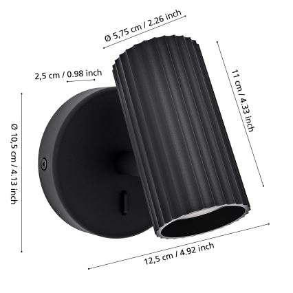 Eglo - Stensko točkovno svetilo 1xGU10/5W/230V črno