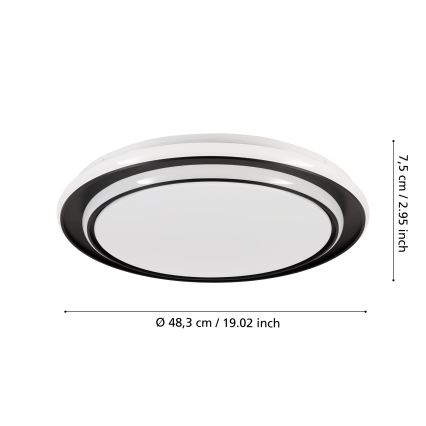 Eglo - LED stropna svetilka LED/36W/230V 2700/4000/6500K, premer 49 cm, črna