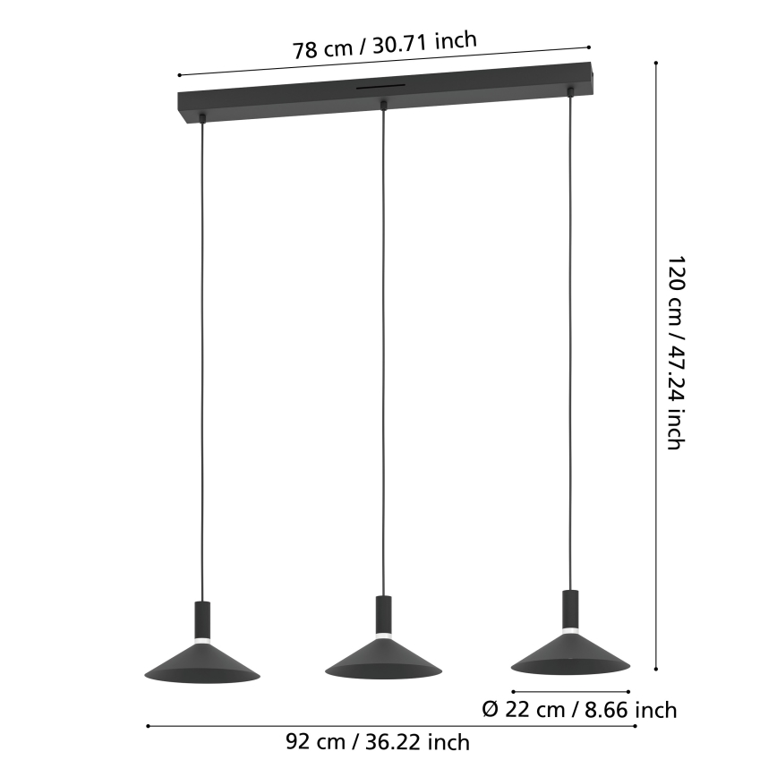 Eglo - LED RGBW Zatemljiv viseči lestenec na kablu 3xLED/7,5W/230V 2700-6500K črna