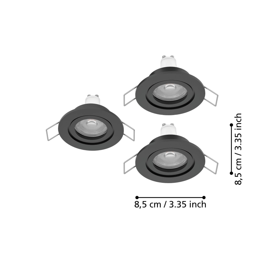Eglo - Komplet 3x LED vgradnih stropnih točkovnih svetilk za kopalnico 1xGU10/4,5W/230V IP44 črna