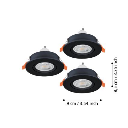 Eglo - Komplet 3x LED vgradnih stropnih reflektorjev, 1x GU10/4,5W/230V, črna