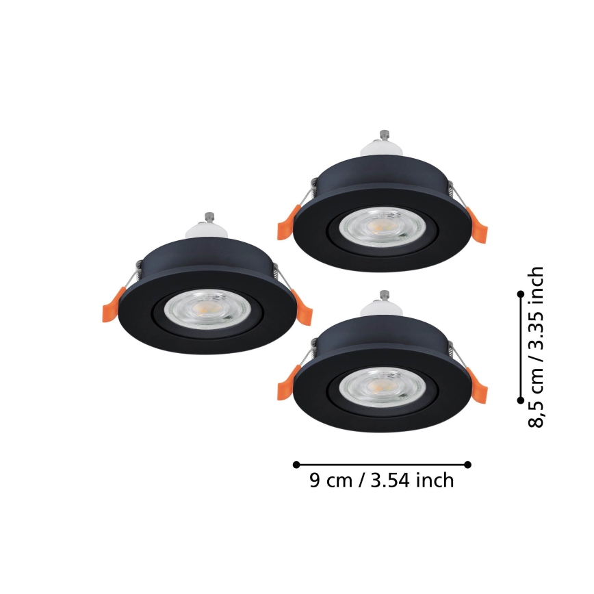 Eglo - Komplet 3x LED vgradnih stropnih reflektorjev, 1x GU10/4,5W/230V, črna
