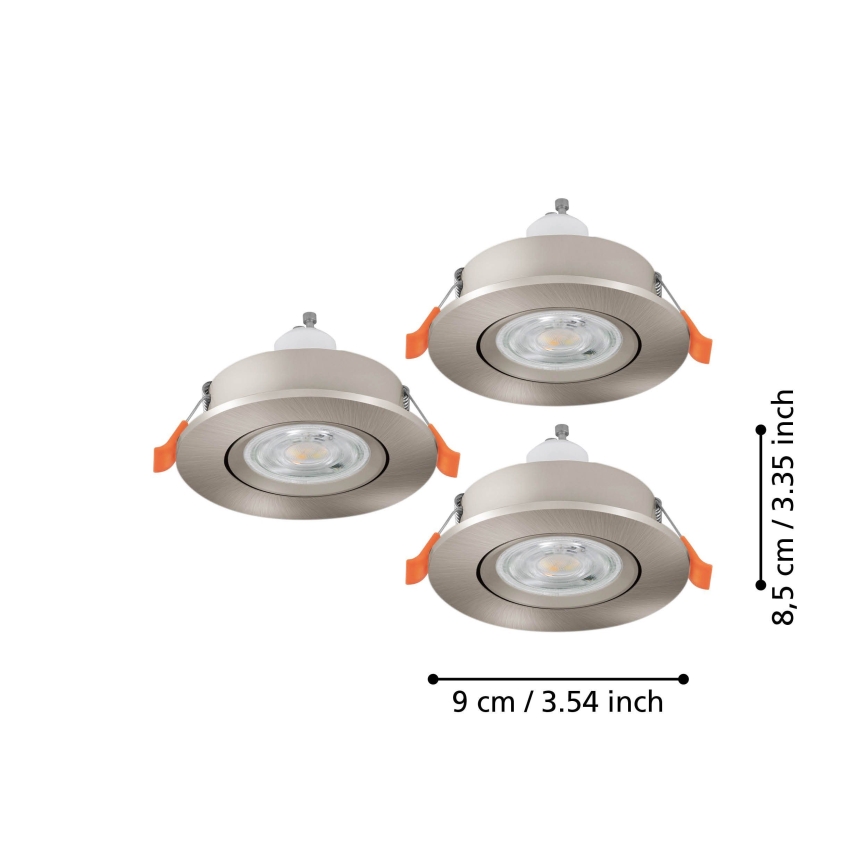 Eglo - Komplet 3x LED vgradnih stropnih točkovnih svetilk 1xGU10/4,5W/230V matni krom