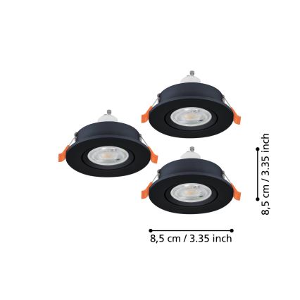 Eglo - Komplet 3x LED kopalniških vgradnih točkovnih svetilk 1xGU10/4,5W/230V IP44 črna