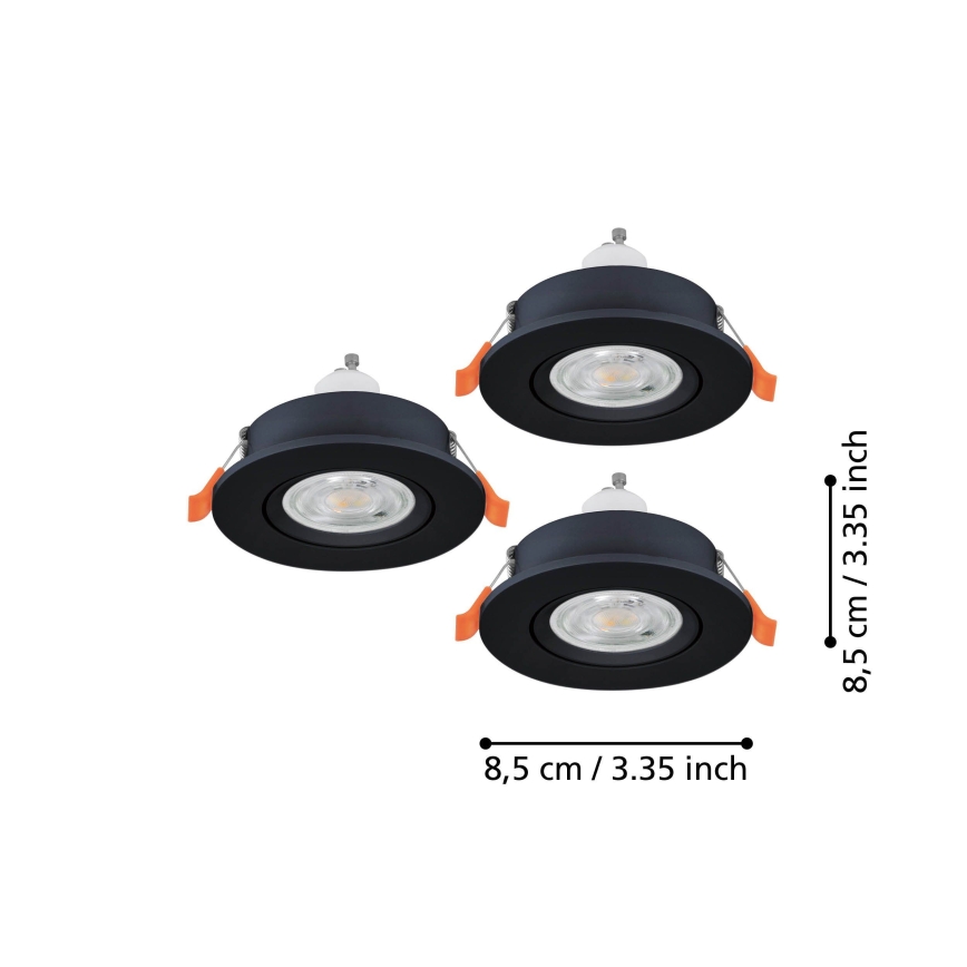 Eglo - Komplet 3x LED kopalniških vgradnih točkovnih svetilk 1xGU10/4,5W/230V IP44 črna