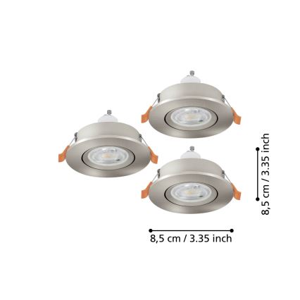 Eglo - komplet 3× LED kopalniških vgradnih točkovnih svetilk 1× GU10/4,5W/230V IP44 matni krom