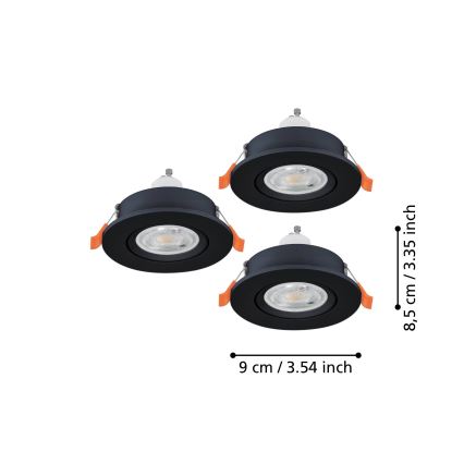 Eglo - SET 3x LED vgradnih stropnih točkovnih svetilk 1xGU10/4,5W/230V črna
