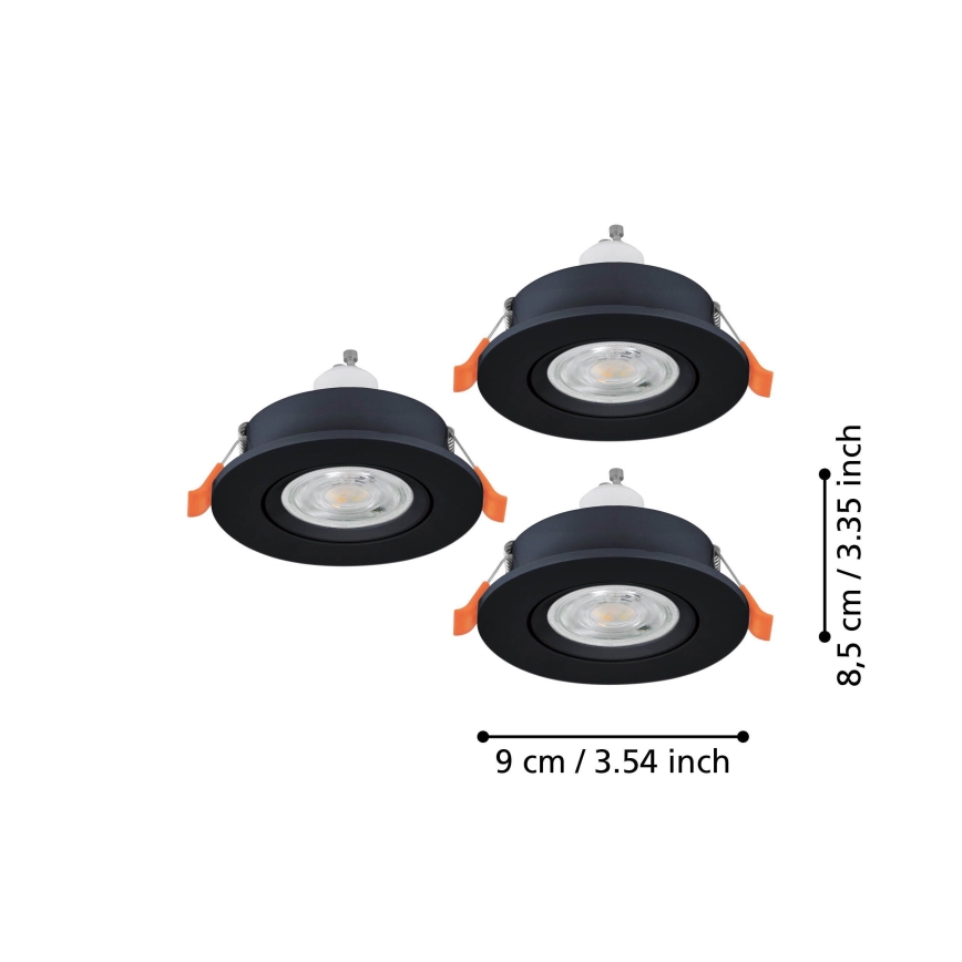 Eglo - SET 3x LED vgradnih stropnih točkovnih svetilk 1xGU10/4,5W/230V črna