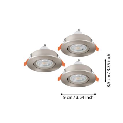 Eglo - Komplet 3x LED vgradnih stropnih reflektorjev 1xGU10/4,5W/230V, matni krom