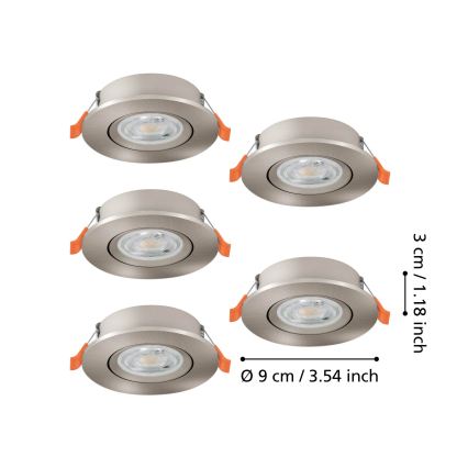 Eglo - Komplet 5x vgradnih LED točkovnih svetil LED/4,8W/230V 2700/4000/6500K matni krom