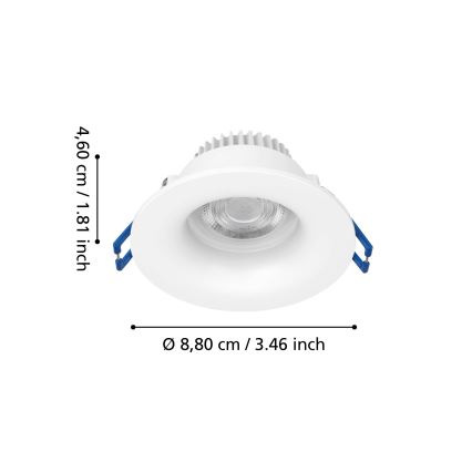 Eglo - LED kopalniško vgradno stropno svetilo LED/4,9W/230V 2700/4000/6500K premer 8,8 cm IP65 bela