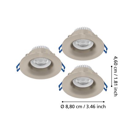 Eglo - KOMPLET 3x LED vgradnih kopalniških stropnih svetilk LED/4,9W/230V 2700/4000/6500K premer 8,8 cm IP65 mat krom